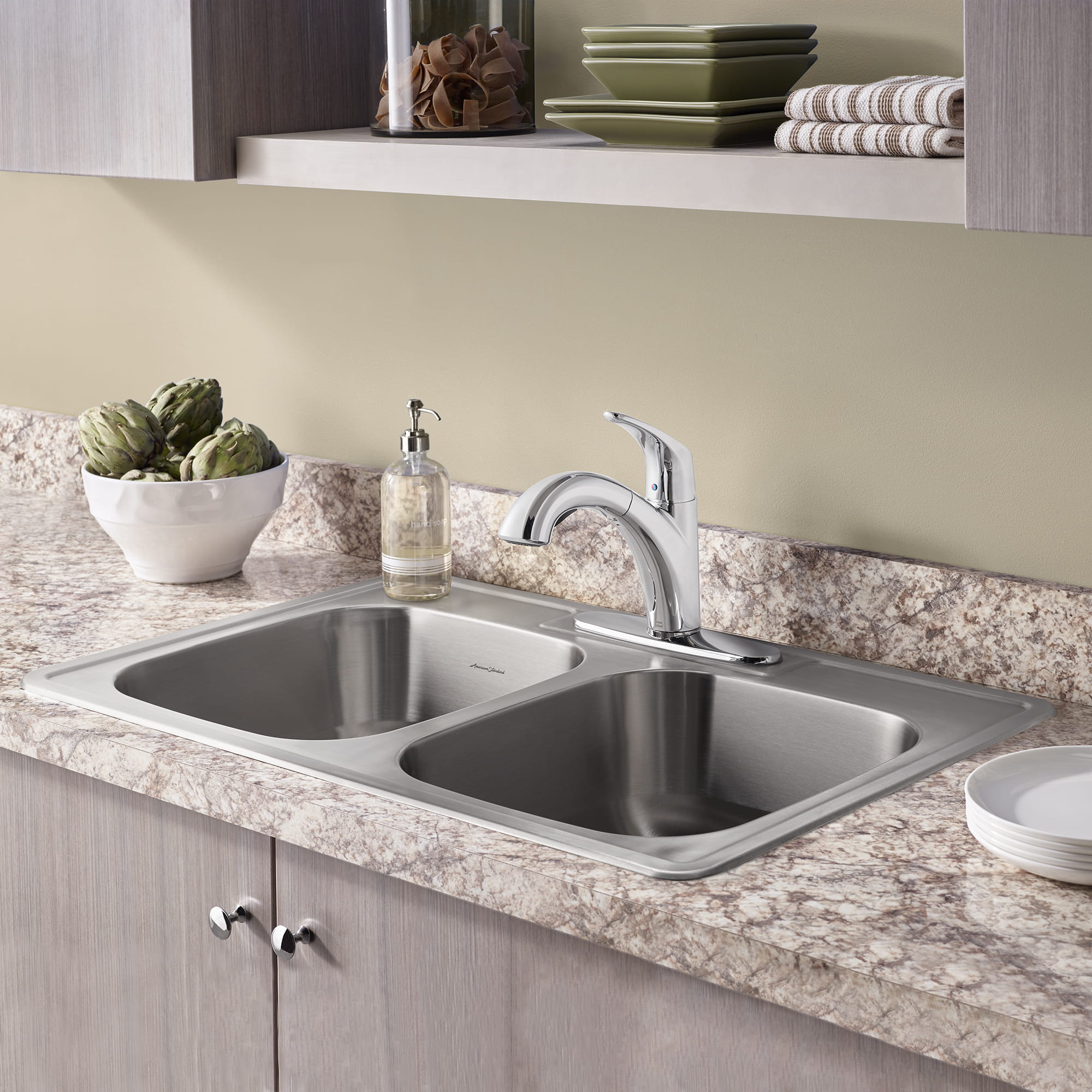Colony™ 33 x 22-Inch Stainless Steel 3-Hole Top Mount Double-Bowl ADA Kitchen Sink